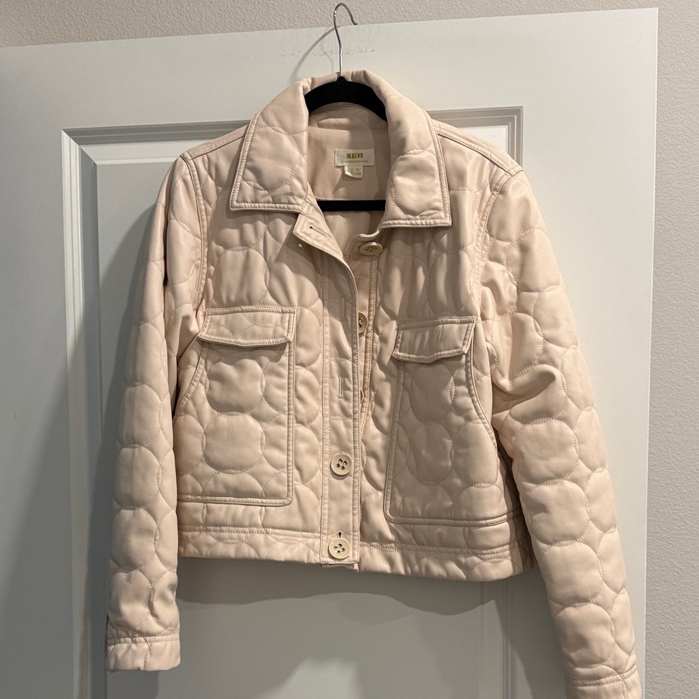 Maeve Women's Cream Quilted Faux Leather Jacket sz 12